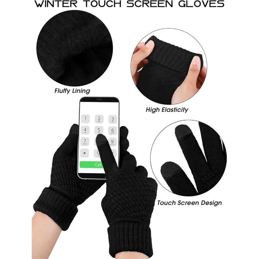 Winter Warm Knitted 4-in-1 Set Hat Scarf Gloves Ear Warmer Men Women